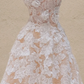 White lace patterned dress with slim waist and A-line bridal gown R5738