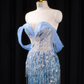 Light blue off-the-shoulder fitted long ball gown, bridal dress R8917