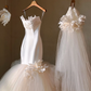 White suspender satin waist slim mermaid maxi bridal dress R5698