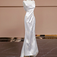 White square-neck, fitted waist, long retro floral patterned ball gown/bridal dress R8310