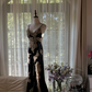 Black and gold pattern halter-neck fitted waist slim slit sexy classic ball gown R7757