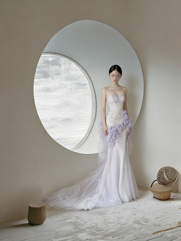 Light purple strapless, fitted waist, bodycon, sexy long ball gown R8023