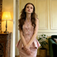 Light pink sleeveless fitted waist bodycon sexy prom dress R8614