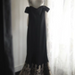 Black off-the-shoulder fitted waist bodycon dress with gold floral skirt for a long ball gown R6810