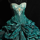 Green strapless fitted waist long ball gown with a full skirt, elegant ball dress R8674