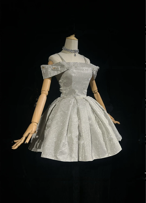 Silver sequined strapless one-shoulder slim waist A-line short dress for homecoming R4878