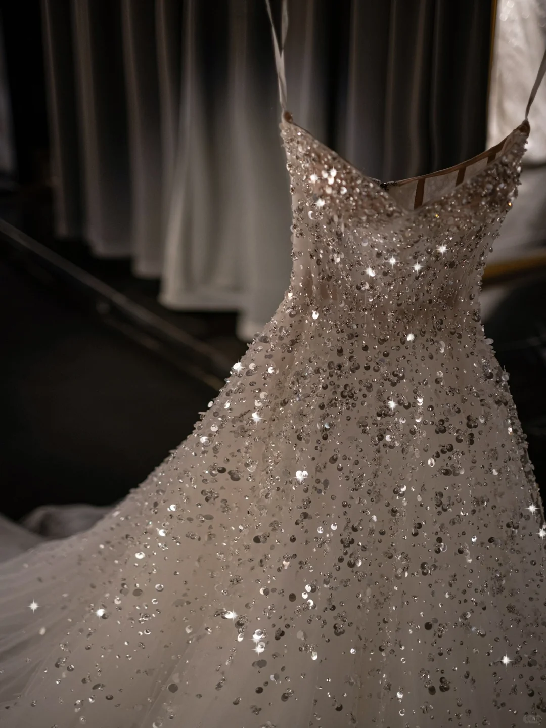 White halter-neck, silver sequined, fitted waist long ball gown, bridal dress R8827