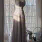 Grayish purple halter-neck fitted long ball gown R7686