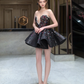 Black tube top sequined waist slim fit puffy skirt homecoming dress R4349