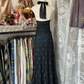 Blue retro halter neck, fitted waist, A-line lace skirt ball gown R6371