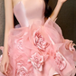 Pink Strapless Satin Gorgeous Three-Dimensional Skirt Flower Design Short Skirt Homecoming Dress R4672