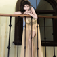 Champagne Halter Neck Waist-Cinched Fitted High-Slit Elegant Prom Dress R7090