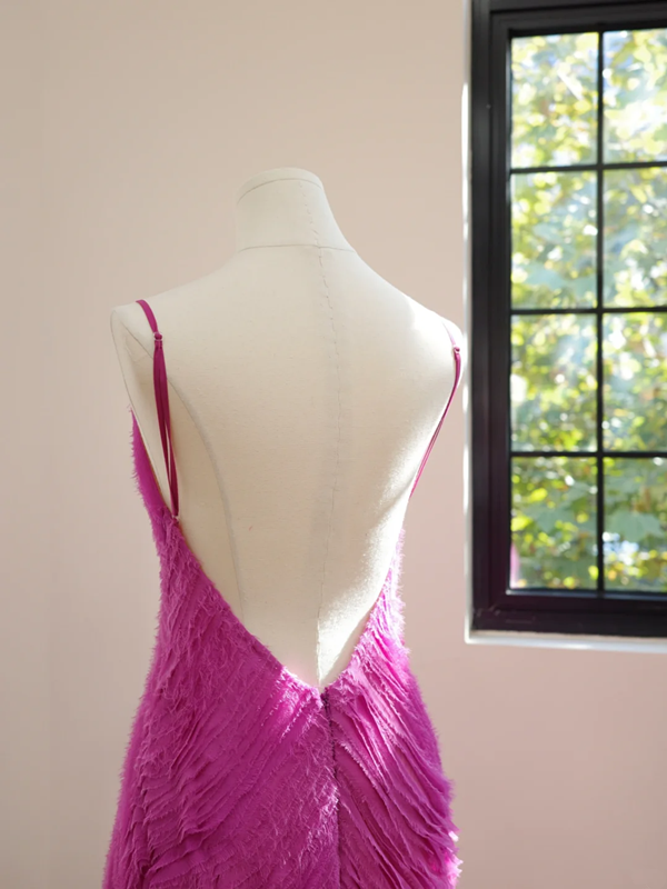 Barbie pink halter-neck fitted long sexy ball gown, bridal dress R8514