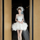 White tube top is gentle and cute with slim waist and puffy skirt, princess short skirt for homecoming dress R4188