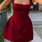Light apricot halter neck slim waist A-line cute short skirt homecoming dress R3166