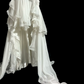 White one-shoulder halter-neck fitted waist slim-fitting ball gown with an asymmetrical hem R6651