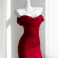 Red off-the-shoulder fitted long ball gown/bridal dress R8857