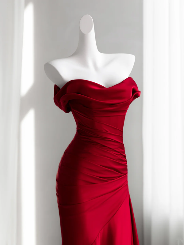 Red off-the-shoulder fitted long ball gown/bridal dress R8857
