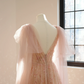Light pink V-neck fitted A-line long ball gown, bridal dress R8553