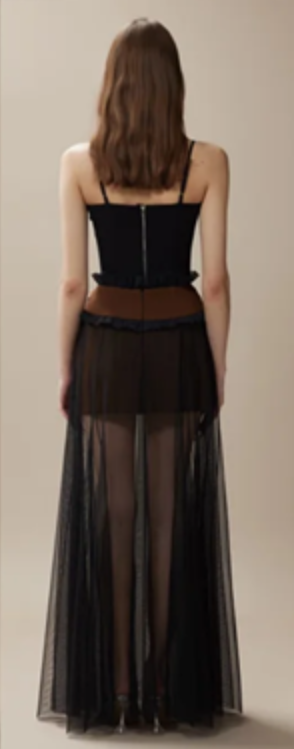 Black suspenders slim waist slim sexy long skirt homecoming dress R4389