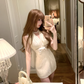 White halter neck slim waist hip sexy short skirt homecoming dress R4229