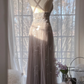 Grayish purple halter-neck fitted long ball gown R7686