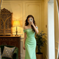 Light blue off-the-shoulder rhinestone-embellished fitted mermaid skirt elegant ball gown R8608