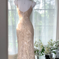 Light pink halter-neck fitted long floral print ball gown R7645