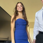 Blue tube top waist pleated A-line short skirt homecoming dress R5540