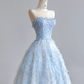 Light blue strapless, fitted waist, full skirt, long ball gown R8196