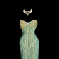 Green strapless rhinestone-embellished fitted long ball gown with a sexy silhouette R6611