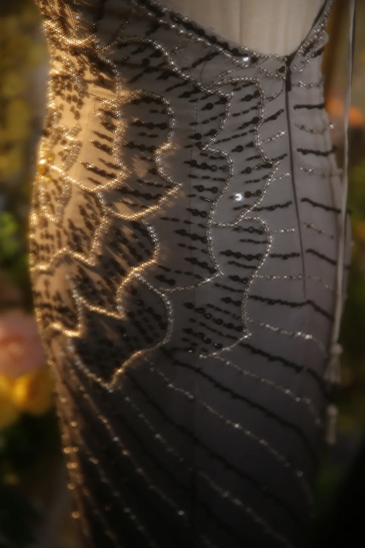 Gray gradient halter-neck fitted waist sexy long ball gown R7263