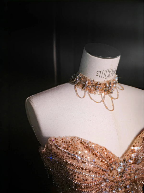 Pink tube-top sequined slim-waisted fishtail maxi dress, prom dress R5656