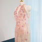 Light pink halter neck, fitted waist, sexy fairy-like long ball gown, bridal dress R9007