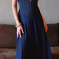 Dark blue halter neck slim waist elegant temperament long dress homecoming dress R4754