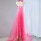 Pink halter-neck, fitted waist, sexy long ball gown, bridal dress R9037