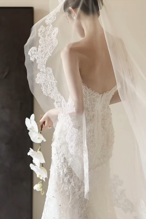 White strapless lace waist slim sexy long dress bridal gown R6052