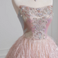Light pink strapless, fitted waist, A-line skirt, long ball gown R8231