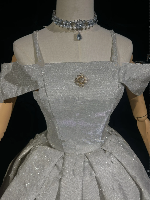 Silver sequined strapless one-shoulder slim waist A-line short dress for homecoming R4878