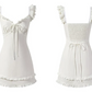 Cream White Sleeveless Bow Front A-Line Dress with Lace Details R9225