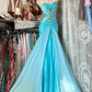Light blue halter-neck, fitted, bodycon, sexy fishtail long ball gown R8117