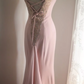 Light pink off-the-shoulder embroidered fitted waist bodycon long ball gown R6691