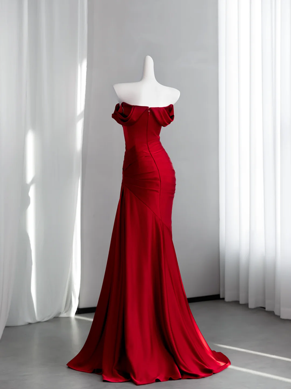 Red off-the-shoulder fitted long ball gown/bridal dress R8857