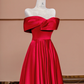 Red off-the-shoulder fitted long ball gown, bridal dress R8426