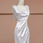 White square-neck, fitted waist, long retro floral patterned ball gown/bridal dress R8310