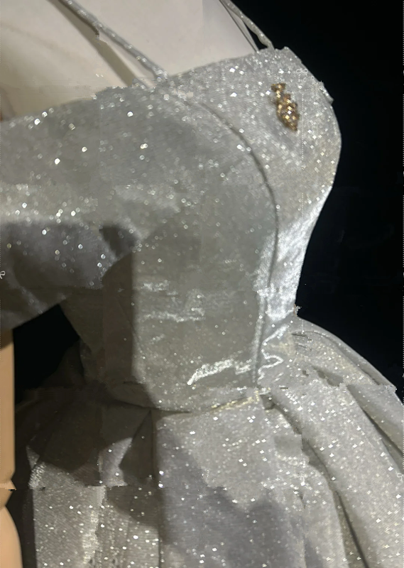 Silver sequined strapless one-shoulder slim waist A-line short dress for homecoming R4878