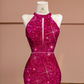 Rose pink halter neck fitted waist bodycon long ball gown/bridal dress R8396