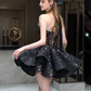 Black tube top sequined waist slim fit puffy skirt homecoming dress R4349