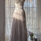 Grayish purple halter-neck fitted long ball gown R7686