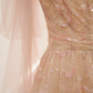 Light pink V-neck fitted A-line long ball gown, bridal dress R8553